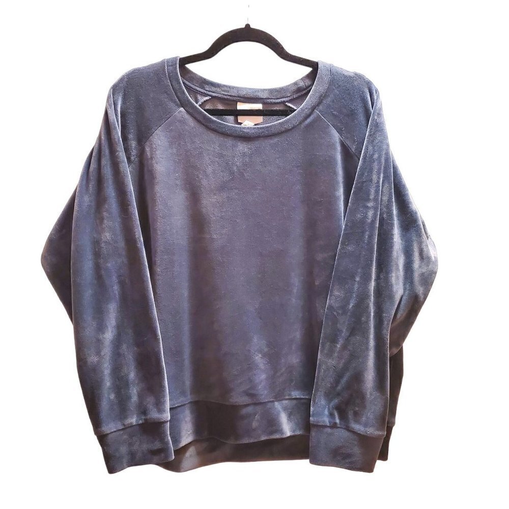 Alfani Plush Velour Steel Blue Raglan Sleeve Lounge Pajama Top Sweatshirt XL